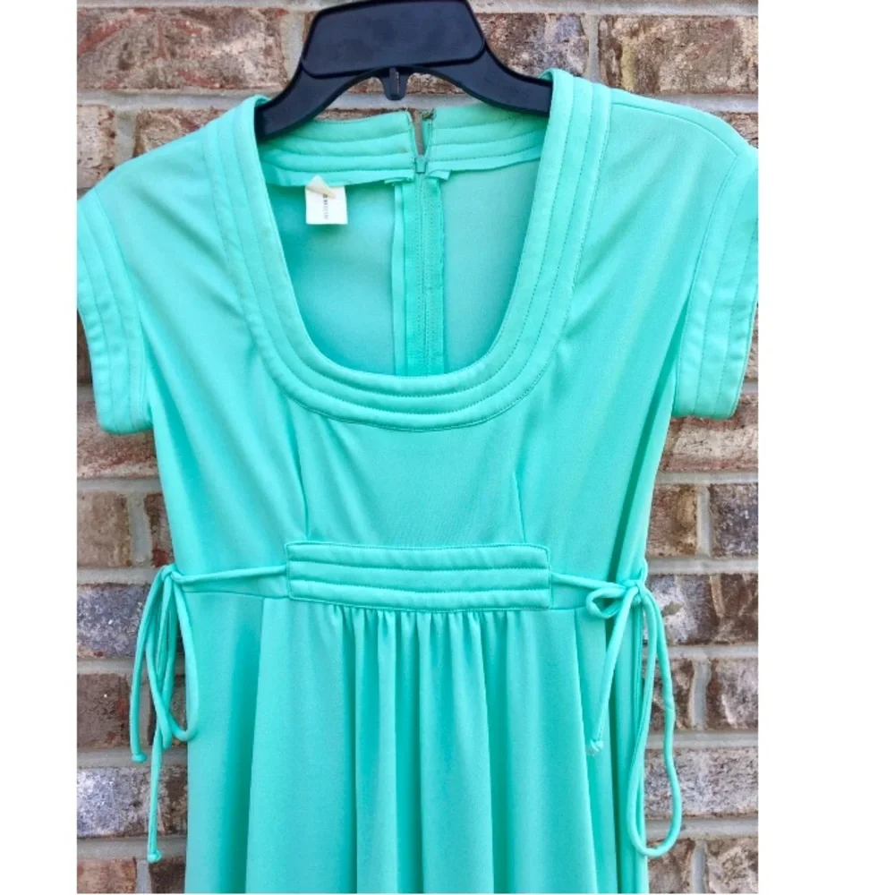 True 1970s Vintage Bridgerton Regency Cottagecore Mint Green Maxi Dress - Picture 6 of 12